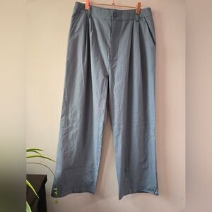 CIDER High Waisted Pleated Wide Leg Trousers in Steel Blue - XL